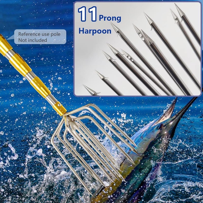 Dutiplus Large Fishing Harpoon 1~11 Prong Barded Stainless Steel Hunting Fish Gig Gaff Fork Hook with 8mm Screw for Catching Big Fish Mole Big Bullfrog - Image 2